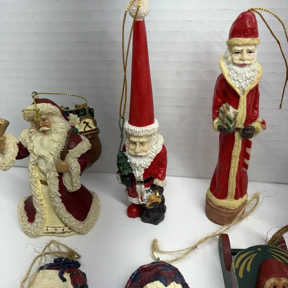 Lot Of  10  Vintage Christmas‎ Ornaments Wooden Noel Sled Santa Clay Ceramic